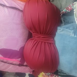 Strapless or tie maroon bathing suit top, never worn